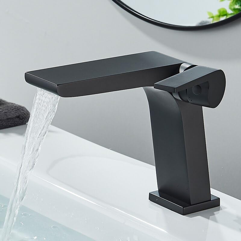 Mitigeur de bassin cascade noir et gris robinet de lavabo salle de bain moderne
