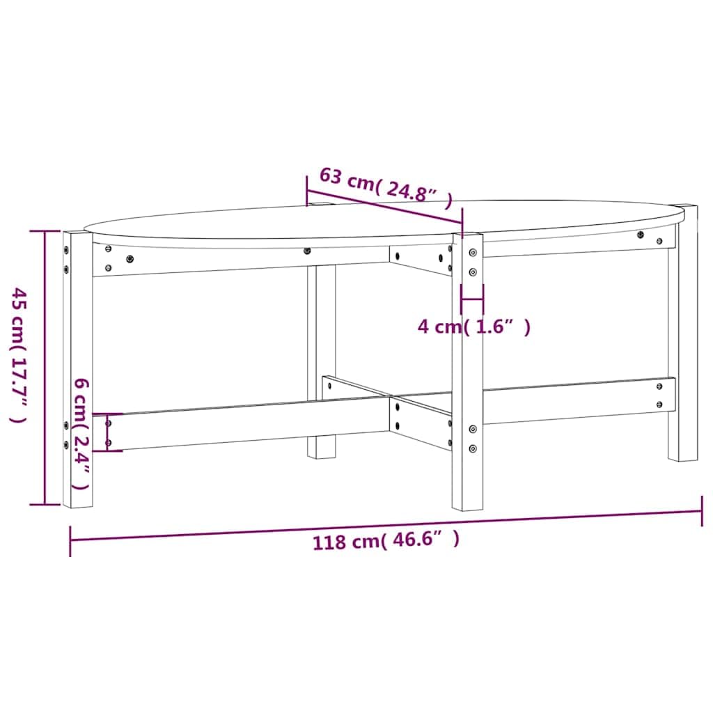 Tavolino da salotto bianco, 118 x 63 x 45 cm, in legno massello di