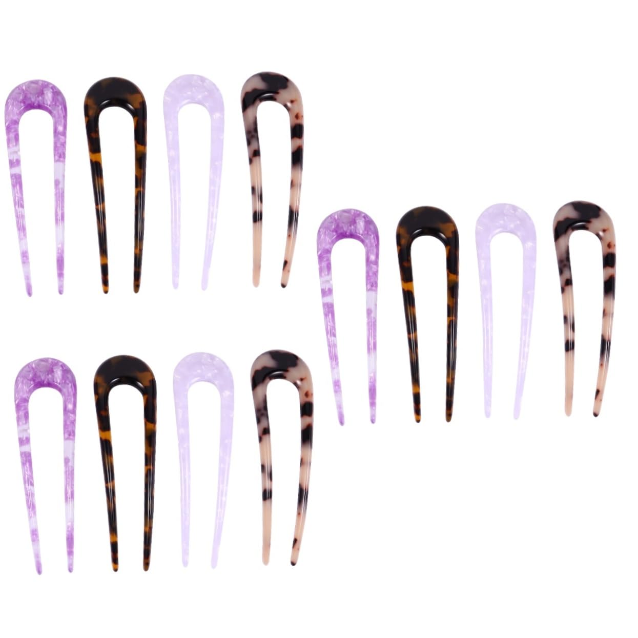 Beavorty 3 Sets Doppelzinken-haarstab in U-form Aus Acetat-clips Für Frauen Und Mädchen Stilvoller Dutthalter Haarnadel 4 Stück * 3