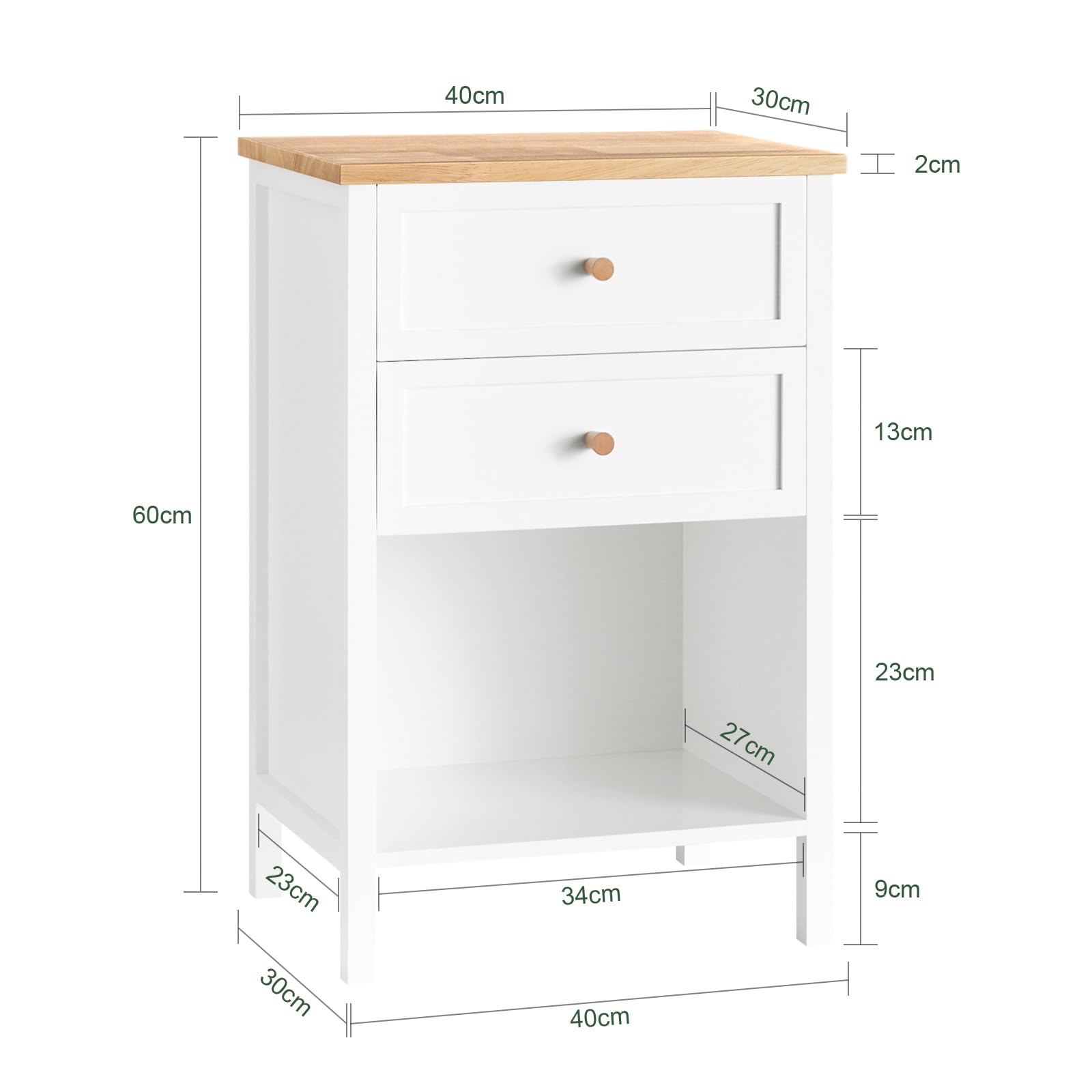 SoBuy FBT126-WN Stolik Nocny Stolik do Sofy Pomocniczy 2 szuflady szafka na dokumenty
