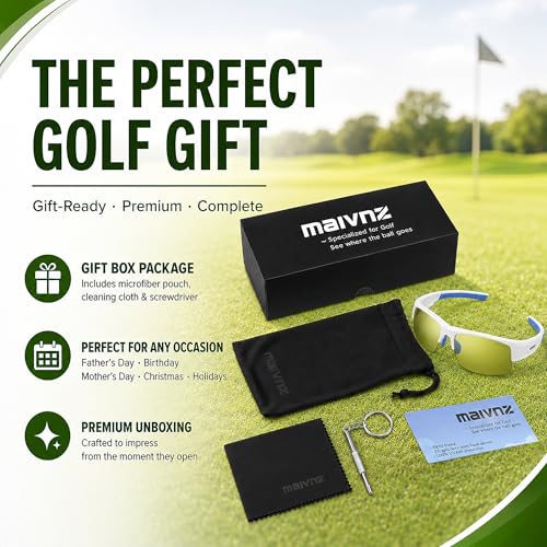 Image of maivnz Golf Sunglasses for Men Women, Golf Ball Finder Glasses, UV400 | HD color-enhancing golf lens, anti-glare, lightweight TR90 frame, adjustable nose pads, impact-resistant, gift-ready box