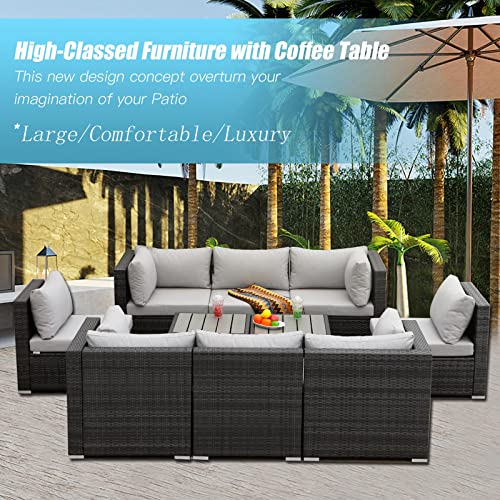 Nicesoul Outdoor Furniture Sofa Set With Coffee Table 10 Pieces Large Size Patio Sectional Conversation Set 10Pcs Patio Sofas With Table Grey Sofas With High Back Cushions #TOP2