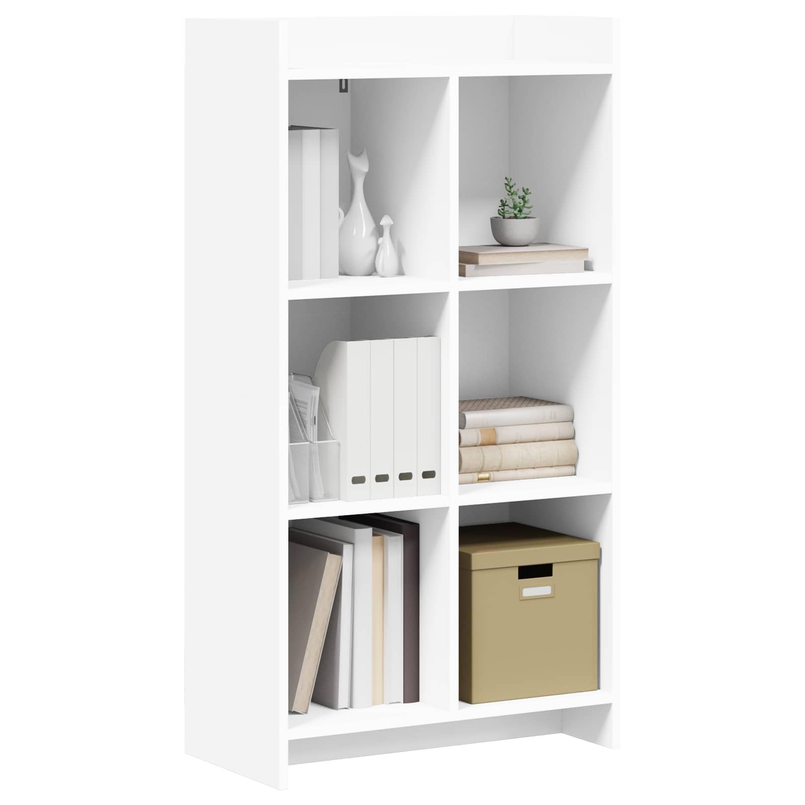 Libreria bianca, 59 x 30 x 111 cm, con 6 scomparti | Scaffale moderno per soggiorno e ufficio, 6 scomparti aperti garantiscono una struttura ordinata nella stanza.