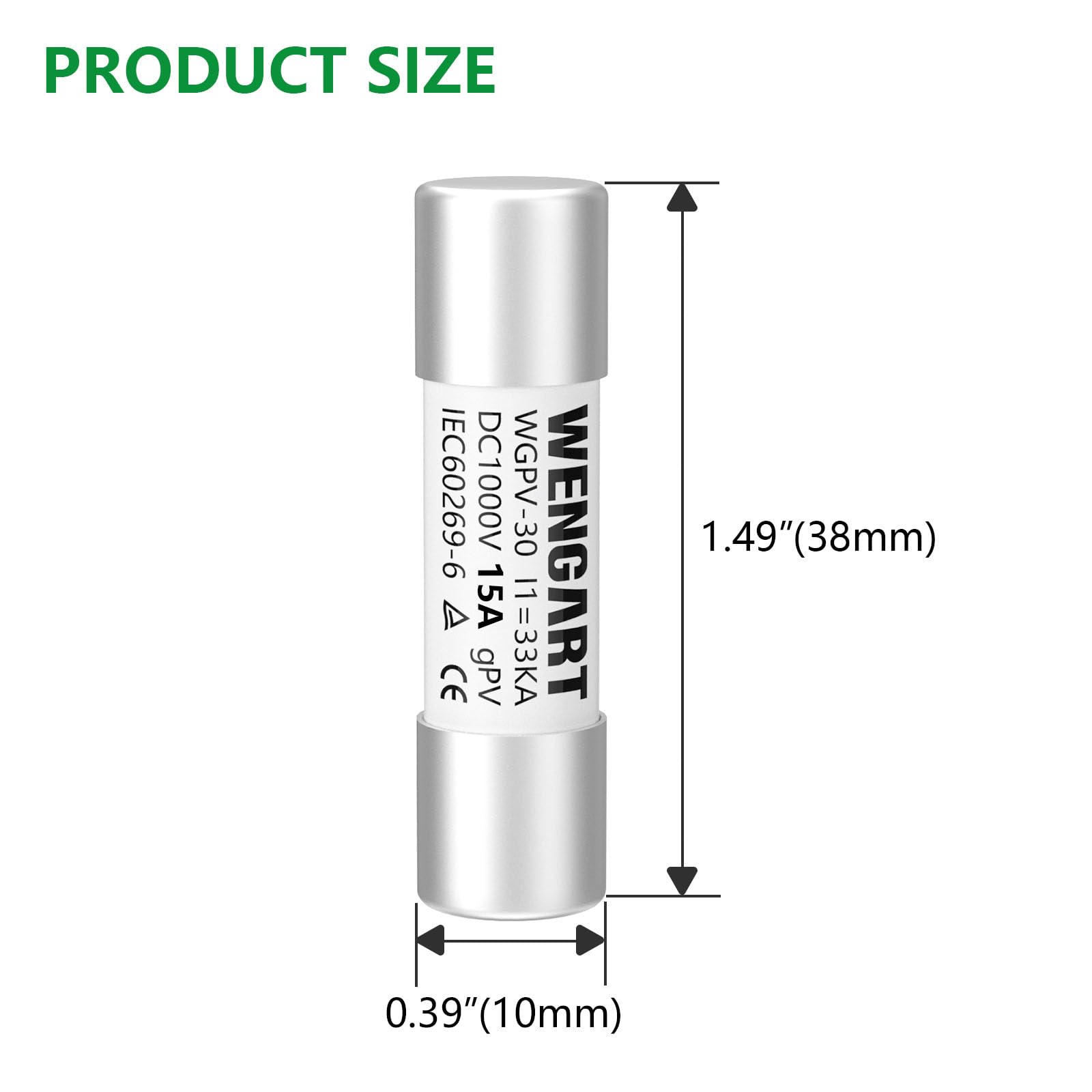 Wengart Solar Fuses WGPV-30,Fast Photovoltaic Fuses for Solar Photovoltaic Applications,DC1000V,10x38mm,I133kA,10pcs (15Amp) - Image 4
