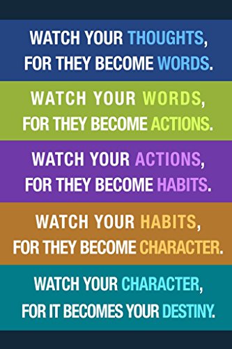 Image of Watch Your Thoughts Motivational Inspirational Encouraging Colorful Teamwork Quote Gratitude Positivity Support Motivate Classroom Cool Wall Art Print Poster 24x36