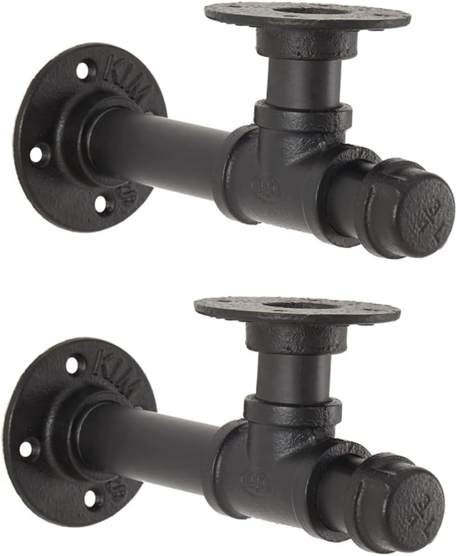 2Pcs Retro Black Iron Pipe Shelf Brackets for Wall Mounted DIY Shelving Industrial Style Floating Shelf Supports Easy Assembly for Home Decor and Display