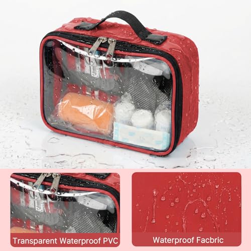 Empty First Aid Bag Clear PVC Waterproof Organizer Pouch Zipper Colored First Aid Kit for EMT Outdoor Travel (Red) - Image 4