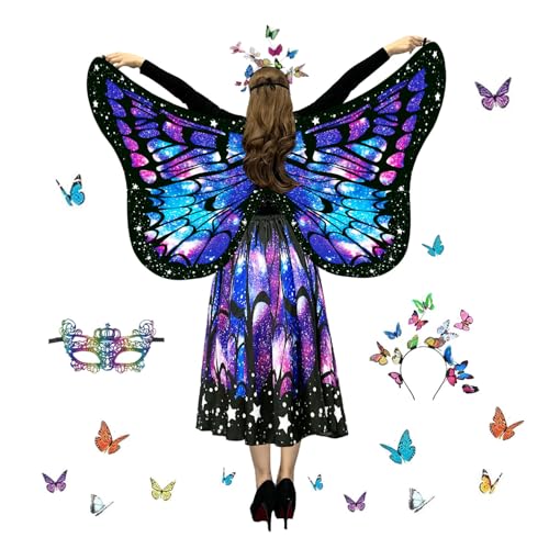 Ensemble de 4 pièces costume de papillon pour femme avec masque et ailes légères