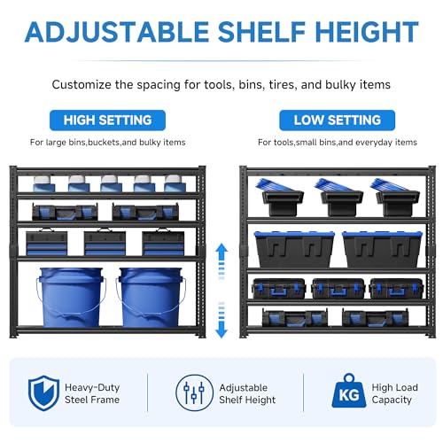 LUXEYARD Heavy Duty Garage Shelving, 60" W x 24" D x 78" H, 5-Tier Adjustable Metal Storage Rack, 660 lbs Per Shelf, 3300 lbs Total Capacity, Black, 1-Pack - image 7