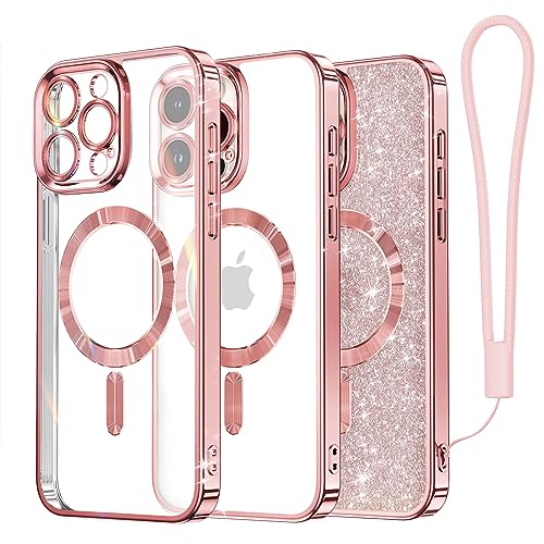 Coque transparente iPhone 15 Pro MagSafe pailletée avec dragonne amovible
