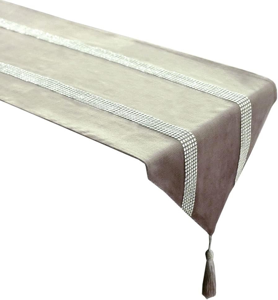 30 x 180 cm Modern Table Runner Flannel Rhinestones Wedding Chirstmas Cake Floral Table Runner Crafts Home Textilles Table Cloth (Colour: Purple, Size: 32 x 180 cm) (Champagne 32 x 210 cm)