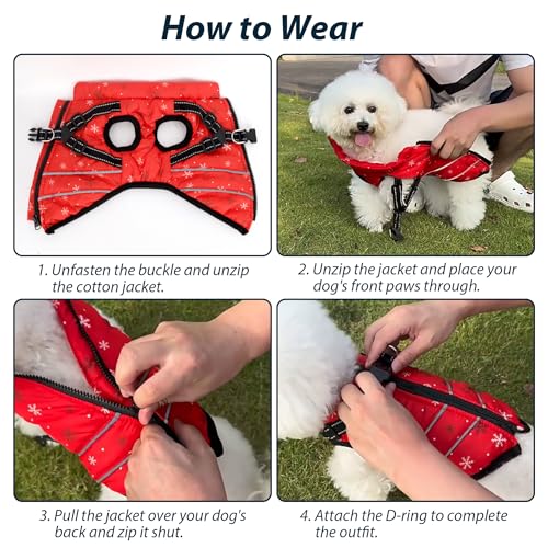 Mitili Warme Hundemantel Wasserdicht mit Geschirr, Reflektierend Hundejacke Winter für Kleine und Mittlere Hunde, Winddichte Hunde Wintermantel, Outdoor Hundeweste (Schneeflocke, M)