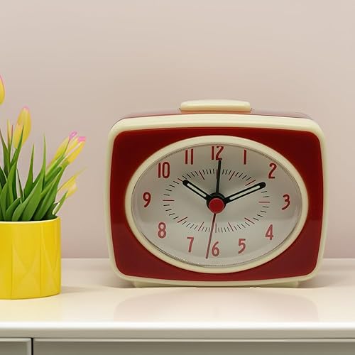 Vista 6 de Red Small Alarm Clock Small Silent Quartz Movement Analogue Alarm Clock Vintage Classic Style Battery Powered