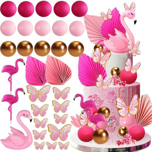 Decoración para tartas de flamenco, decoración de postres para niñas, bola de deseos rosa, mariposa para cumpleaños, día de la señora, fiesta de princesas