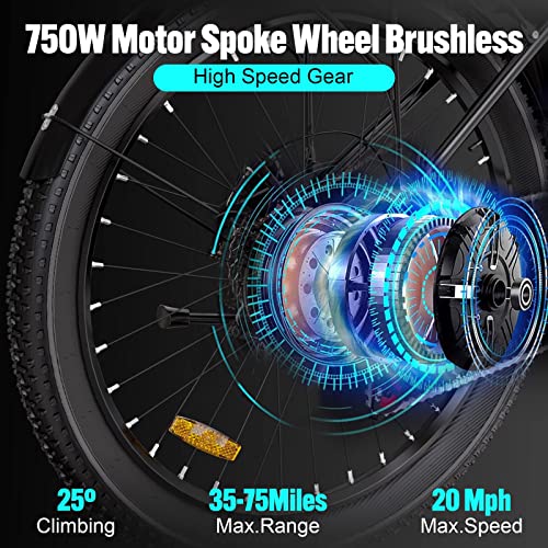 Hitway Electric Bike For Adults, 750W/48V/14Ah Ebike With Removable Battery, 20Mph/35-75Miles Bicycle 26'×3.0 Fat Tire, Mountain E Men Women, Shimano 7-Speed Transmission, Ip54, Black, (Bk3M) #TOP2