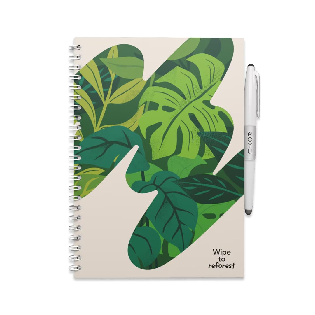 MOYU Erasable Notebook - A5 Stone Paper - Premium Cover - Sandy Jungle - Multifunctional Pages - Includes Erasable Pen, Cloth, and Pen Holder
