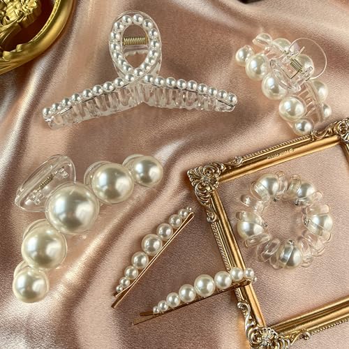 GQLV Pearl Hair Accessories for Women/Girls - 6PCS Large Hair Claws, Nonslip Decorative Bo - image 1