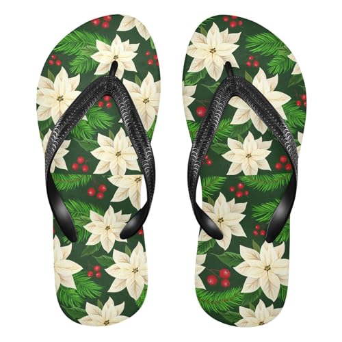 Poinsettia Leaf White Flip Flops for Beach Thong Sandals Anti-slip Lightweight Beach Slippers for Summer Swim Travel