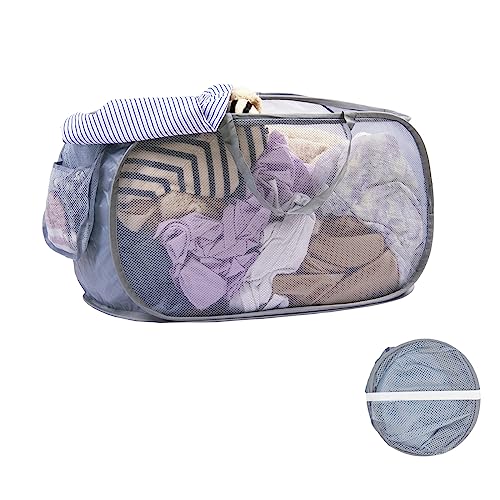 HEDONLEE 洗濯カゴ 洗濯かご 折りたたみ 横型 ランドリーバスケット 70L 大容量 メッシュ ランドリーバッグ ランドリーボックス 洗濯籠 洗濯物入れ 収納 超軽量 旅行 持ち運び可能 (グレー)