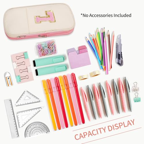 Image of Pencil Case,Personalized Pencil Pouch Cute Aesthetic College School Supplies,Large Storage High Capacity Pen Bag Holder Box Organizer Special Cases Gifts for Girls Teens - Beige+Pink,L
