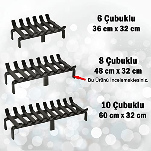 AKTEPE GROUP 48 cm x 32 cm 8 Çubuklu Ekstra Şömine Izgarası Dar Gözlü Izgara