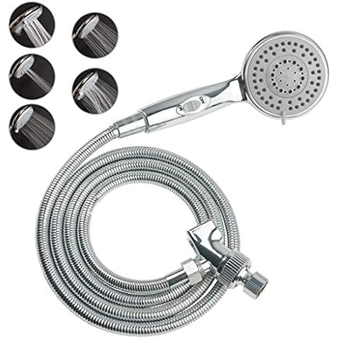 HauSun Handheld Shower Head with On/Off Switch - 5 Spray Settings 6.5 Feet Extra Long Hose High Pressure with Bathroom Faucet Kit - Universal Adapter Holder Mount for Wall,Chrome Finish Cover
