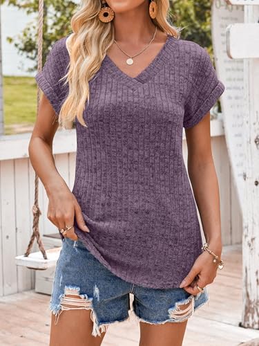 ANRABESS Women Tops Summer Sweaters Short Sleeve V Neck Shirts 2025 Spring Fashion Dressy Casual Business Tunic Blouses2