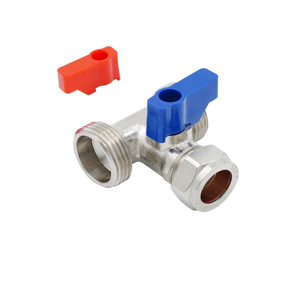 NPH Washing Machine Valve and Tee Handle, Silver, 15mm x 3/4" x 3/4" inch BSP
