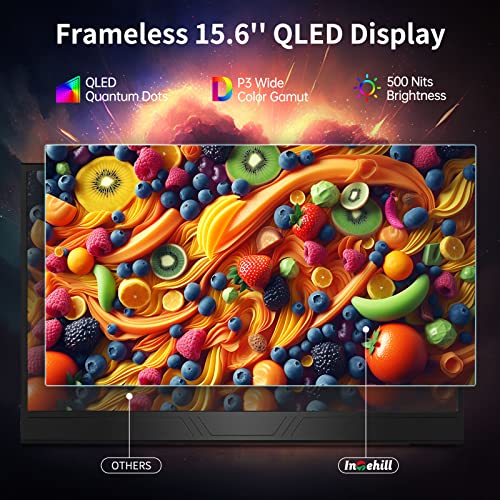 Intehill Portable Monitor Qled 15.6 Inch, Fhd 100% Dci-P3 500 Nit Brightness Second Screen For Laptop, 2 Usb-C Ports Hdmi Freesync Hdr - Portable Gaming Monitor For Ps5/Xbox #TOP1