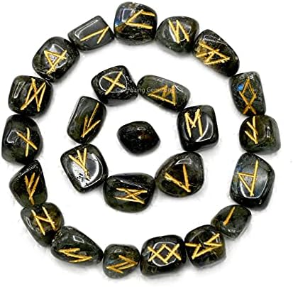 Labradorite Crystal Runes Set of 25 Engraved Rune Stones with Runes Book PDF