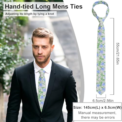Image of Luckyvestir Mens Ties, Sage /Dusty Blue /Pink Floral Ties for Men, 2.76 inch Cotton Flower Necktie for Wedding /Groomsmen /Party
