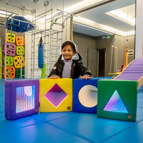 Sensolio Soft Padded Sensory Infinity Mirror Set 4-in-1 – Interactive Rhombus, Triangle, Square & Round Mirrors with Multiple Lighting Modes for Sensory Rooms and Therapy Rooms