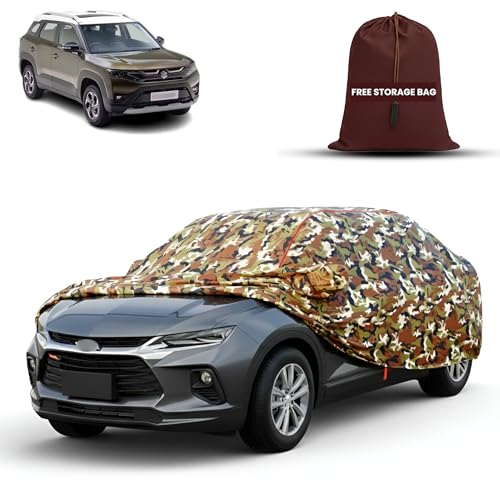 Image of MORNYRAY Car Cover for Maruti Suzuki Brezza | Fully Waterproof Car Body Cover | with Mirror & Antenna Pocket | Dustproof, Windproof & Anti-Scratch Lining, Camouflage