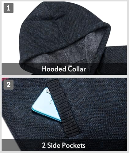 LLdress Mens Knit Cardigan Sweaters Sherpa Lined Full Zip Hoodie With Pockets3