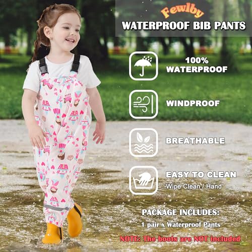 Image of Toddlers Waterproof Rain Bib Pants, Boys Girls Rain Pants Kids Overalls Rain Trousers Lightweight Mud Pants Rainwear