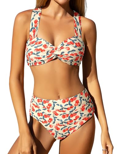 ZAFUL Women's High Waisted Bikini Sets Twist Front Tummy Control Two Piece Swimsuit Bathing Suit