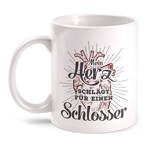 Fashionalarm Taza con texto en alemán 'Mein Herz schlägt für einen Schlosser - beidseitig bedruckt | Geburtstag Geschenk Idee für Freundin Ehefrau Paare Metallbauer, Farbe:weiß