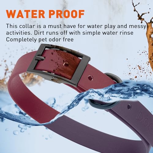 Image of Dogline Biothane Waterproof Dog Collar Strong Coated Nylon Webbing with Black Hardware Odor- Proof for Easy Care Easy to Clean High Performance Fits Small Medium or Large Dogs, Merlot Burgundy