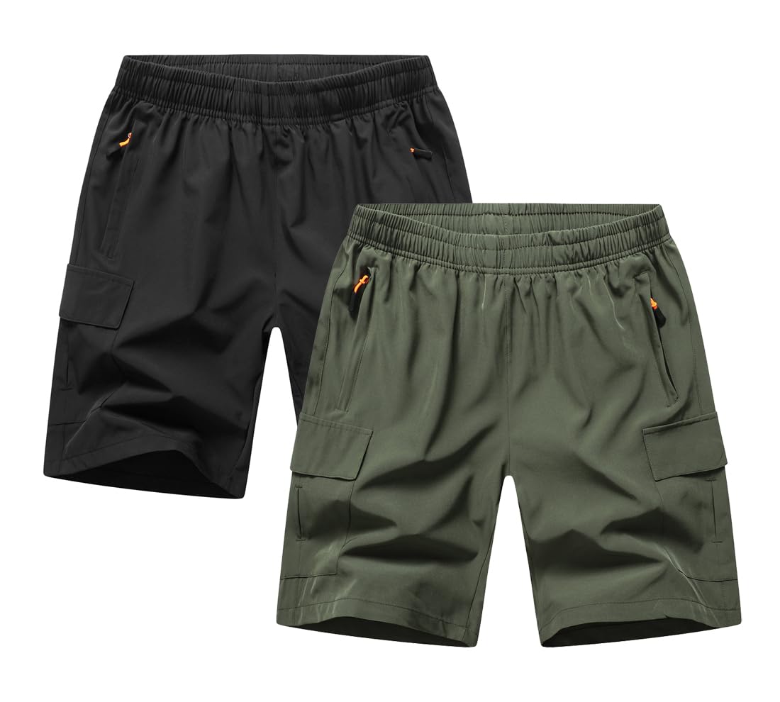 Pantalones cortos cargo para niños y jóvenes, de secado rápido, con bolsillos con cremallera, para acampar al aire libre, senderismo