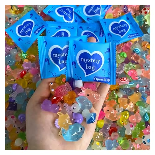 Mini Glow In The Dark Animal Resin Models Resin Animals Mystery Bags Individually Wrapped Blind Bags Tiny Animal Figurines Collectible Mini Animals For Fairy Garden DIY Crafts (50 animals)