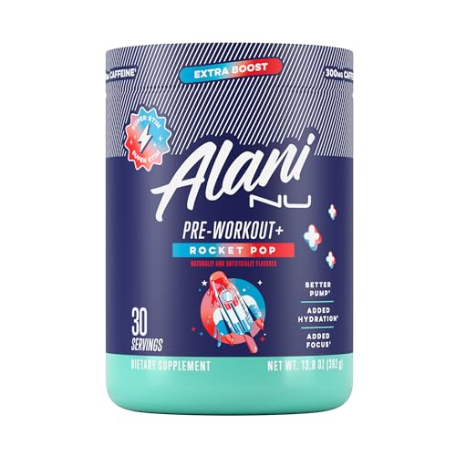 Alani Nu Pre Workout+ Powder Rocket POP, Extra Boost, Sugar Free, 300mg Caffeine, L-Theanine, Beta-Alanine, Citrulline, 30 Servings