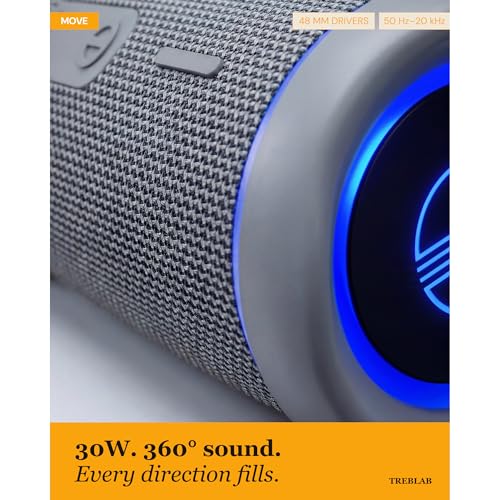 Image of TREBLAB HD77 Waterproof Bluetooth Speaker, 30W Deep Bass, RGB Light, 20H | TWS Pairing for True Stereo, USB-C Fast Charge, AUX Input - Portable Wireless Speaker for Outdoor & Backyard Use