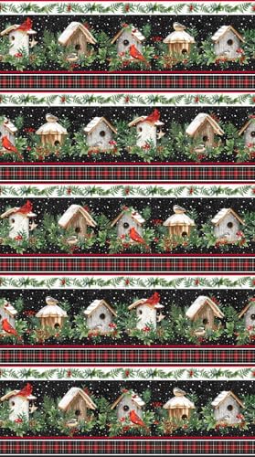Winter Song - DP27801 99 Bird House Border Stripe - Cotton Quilting Fabric