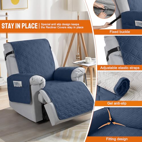 Image of VANSOFY 100% Waterproof Recliner Chair Covers, Recliner Cover Non-Slip Dog Chair Cover Furniture Protector Washable Slipcover with Pocket, Elastic Straps for Pets, Dogs(Navy Blue, 23.6 inch)