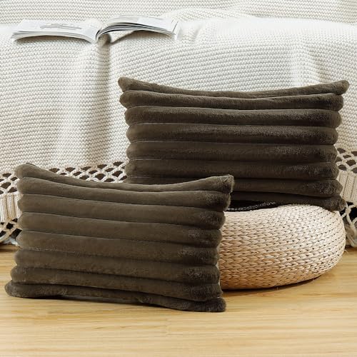 Madizz Set of 2 Faux Fur Decorative Cushion Covers 12x20 inch, 30x50 cm