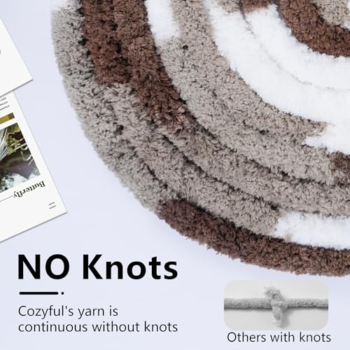 Image of Cozyful Chunky Yarn for Hand Knitting - #10 Chunky Chenille Blanket Yarn, Jumbo Big Thick Chunky Yarns for Crocheting, Tie Dye Bulky Knit Yarns, 8 Skein (20 yds 8 oz Each Skein), Multi Coffee & White
