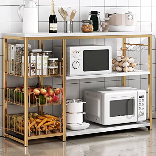 Soporte de metal para microondas con mesa de madera de 100 cm, isla de almacenamiento para cocina, ahorro de espacio, estante de utilidad, muebles de diseño moderno