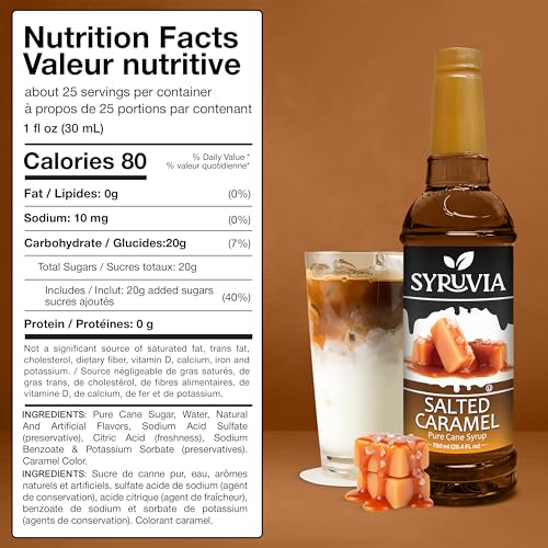 Syruvia French Vanilla and Salted Caramel Syrup for Coffee - 25.4 fl oz. Premium Coffee Flavoring Syrup. Kosher, and Gluten-Free. Perfect for enhancing drinks, sodas, shakes, desserts, and more. - image 3