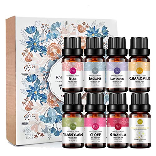 Top 8 Essential Oil Set 100% Pure Flower Essential Oil for Aromatherapy (Jasmine, Rose, Chamomile, Lavender, Ylang-Ylang, Freesia, Clove, Geranium) - 8 X 10ml