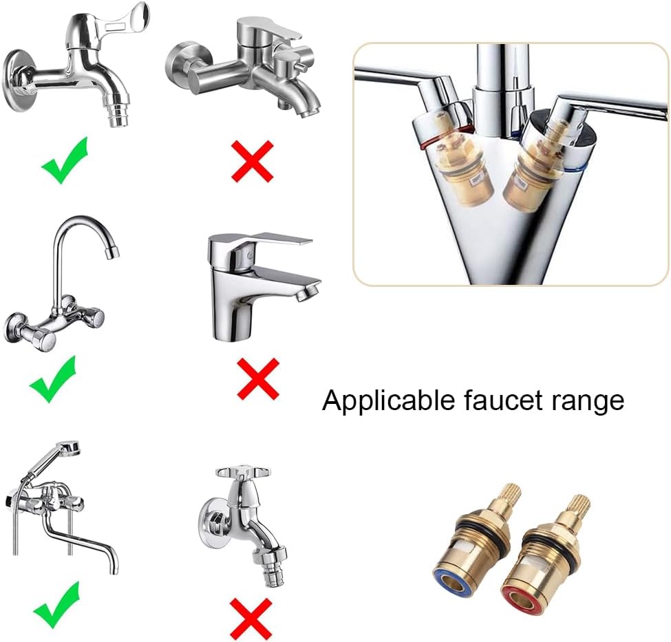 1 Pair Replacement Ceramic Tap Cartridge Valves 1/2" Quarter Turn Disc Cartridge Faucet Valves for Bathroom Kitchen Tap(Hot & Cold)